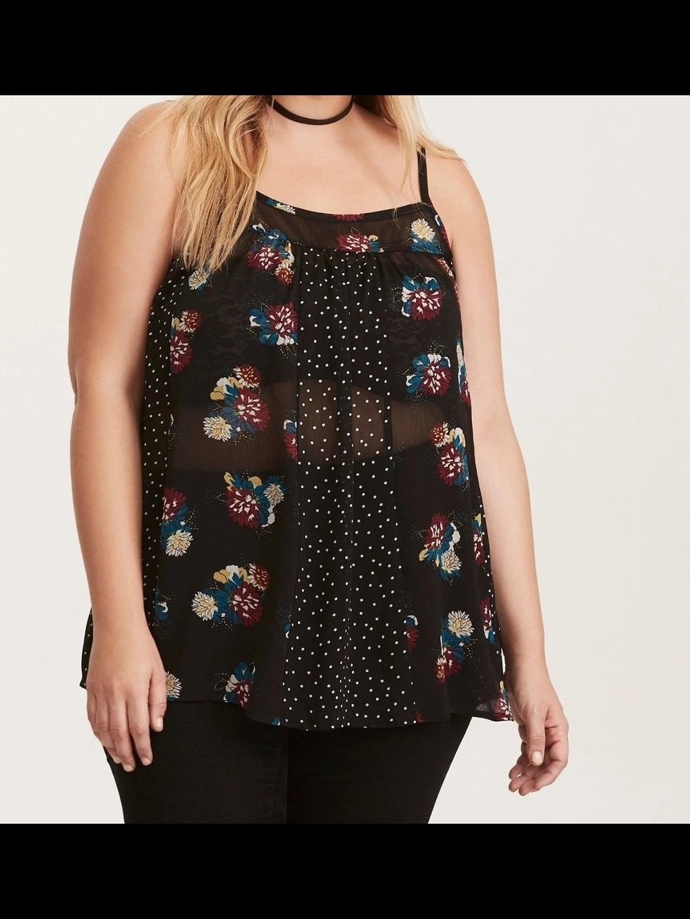 torrid Black Sheer Floral & Polka Dot Spaghetti-Strap Cami